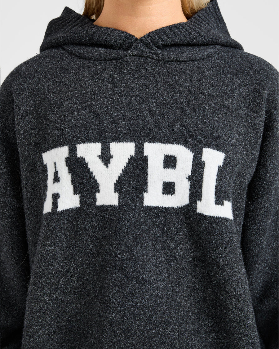 Varsity Oversized Knitted Hoodie - Charcoal