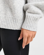 Varsity Minimal Logo Oversized Knitted Hoodie - Gris Marl/Burgundy