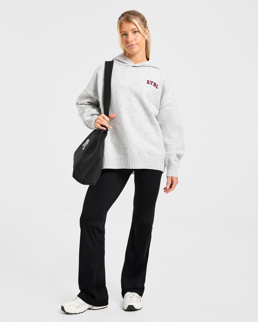 Varsity Minimal Logo Oversized Knitted Hoodie - Gris Marl/Burgundy