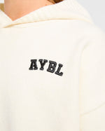 Varsity Minimal Logo Oversized Knitted Hoodie - Crème