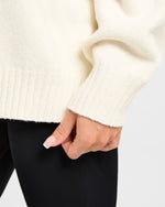 Varsity Minimal Logo Oversized Knitted Hoodie - Crème