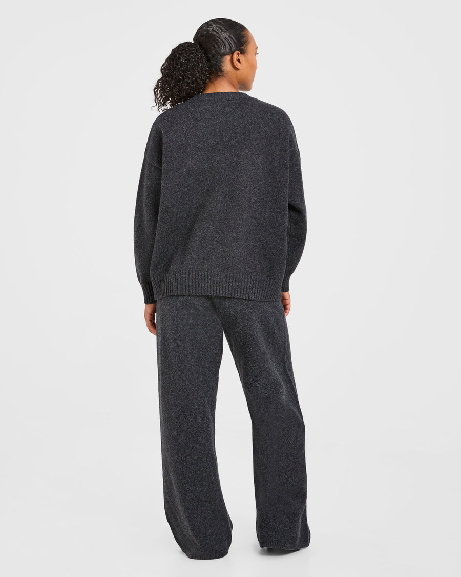 Varsity Oversized Knitted Joggers - Charcoal