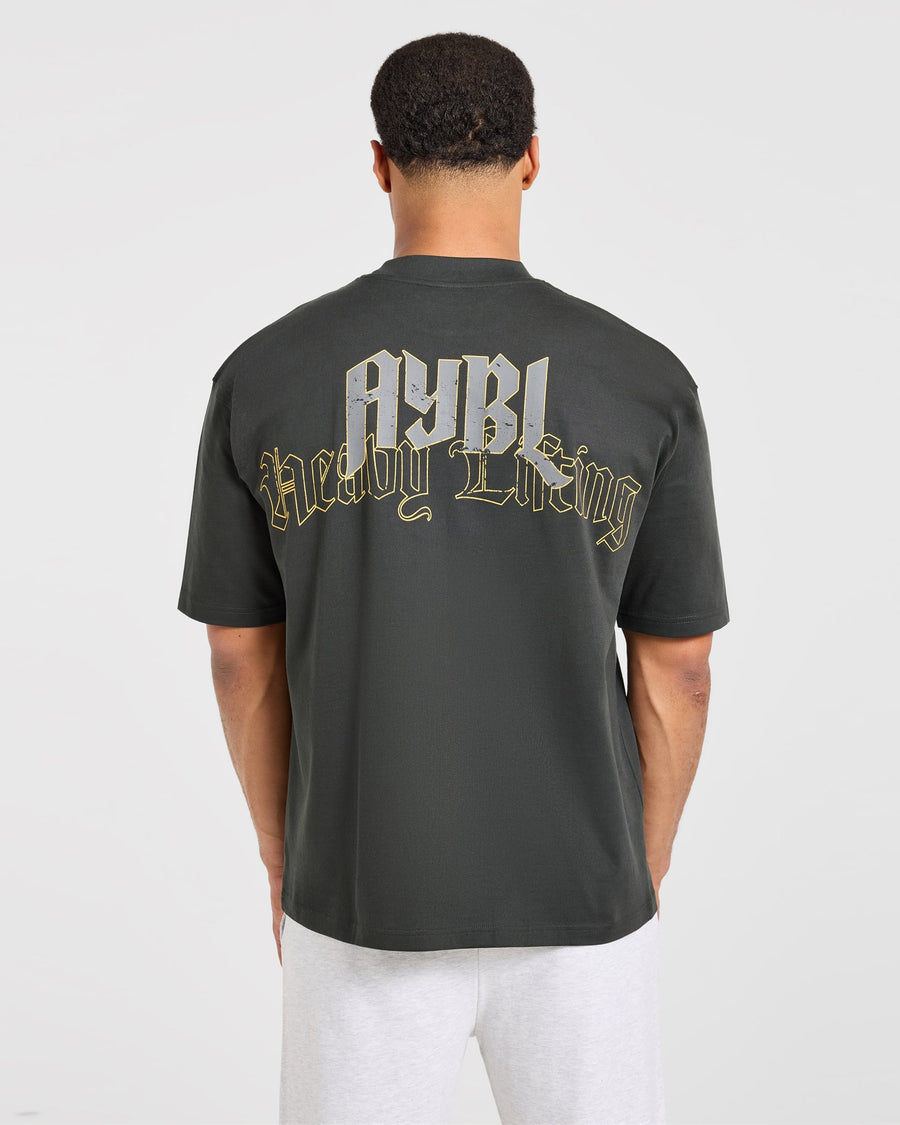 Heavy Lifting Gothic Oversized T Shirt - Charcoal/Jaune