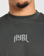 Heavy Lifting Gothic Oversized T Shirt - Charcoal/Jaune