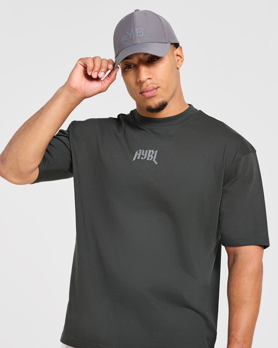Heavy Lifting Gothic Oversized T Shirt - Charcoal/Jaune