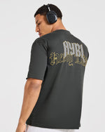 Heavy Lifting Gothic Oversized T Shirt - Charcoal/Jaune