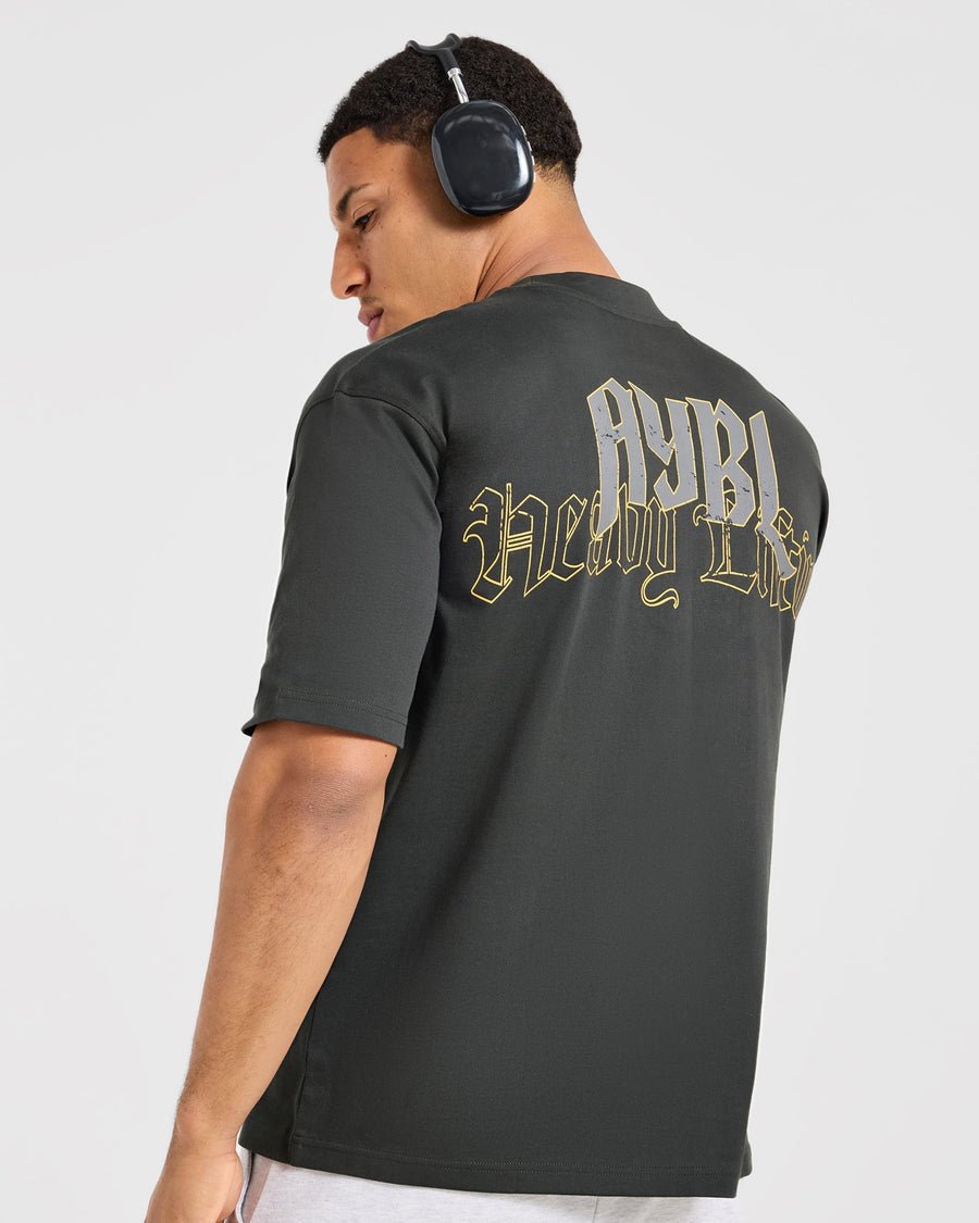 Heavy Lifting Gothic Oversized T Shirt - Charcoal/Jaune