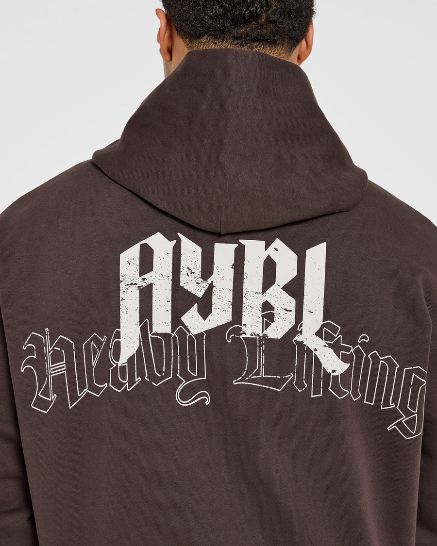 Heavy Lifting Gothic Oversized Hoodie - Marron/Crème