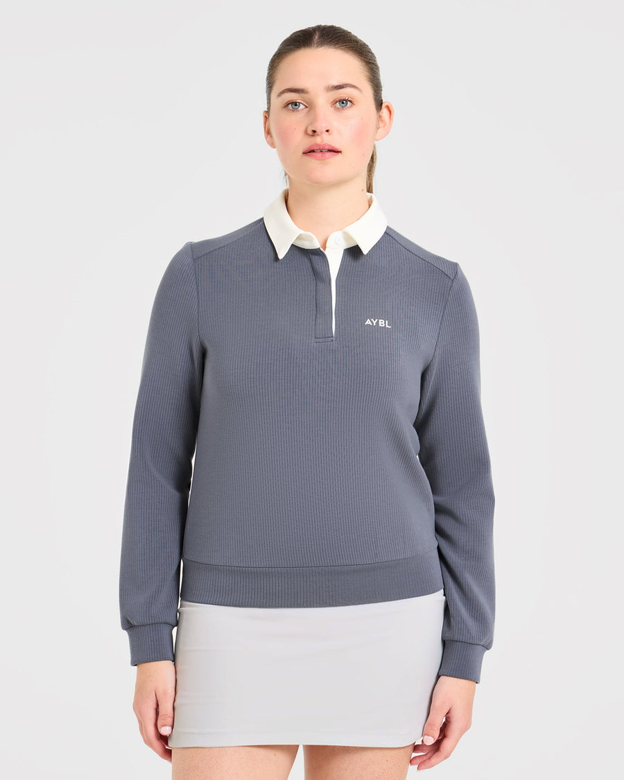 Signature Long Sleeve Polo - Steel Bleu