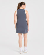 Signature V Neck Dress - Steel Bleu