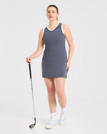 Signature V Neck Dress - Steel Bleu