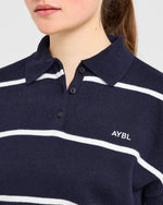 Signature Relaxed Knitted Polo - Navy/Blanc