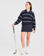 Signature Relaxed Knitted Polo - Navy/Blanc