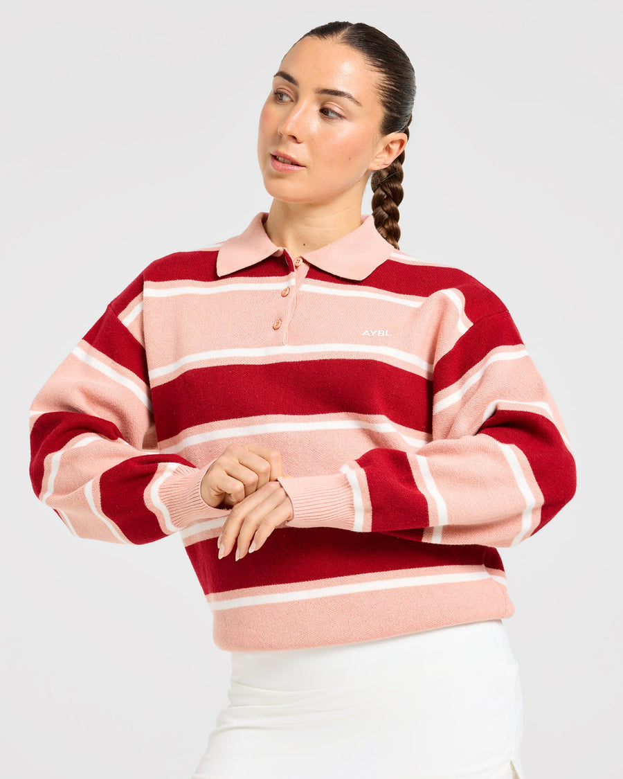 Signature Relaxed Knitted Polo - Burgundy/Rose