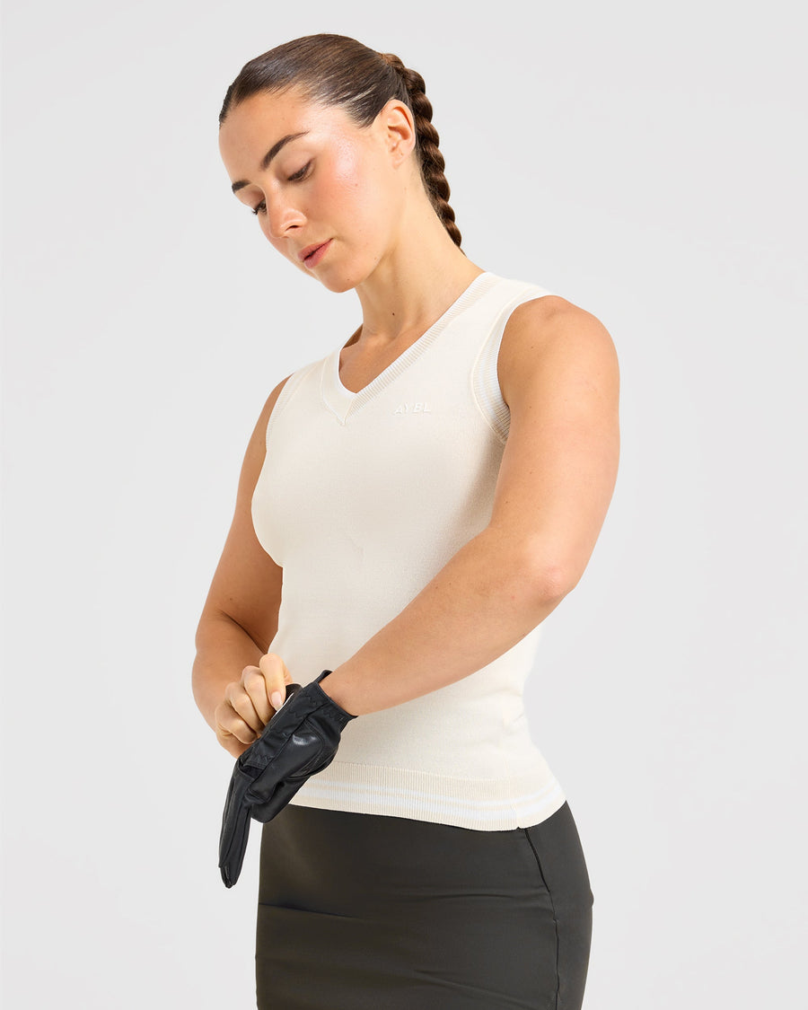 Classic Knitted V Neck Vest - Beige