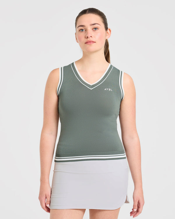 Classic Knitted V Neck Vest - Hillside Vert