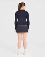 Classic Knitted Long Sleeve Polo - Navy