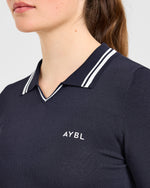 Classic Knitted Long Sleeve Polo - Navy