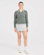 Classic Knitted Long Sleeve Polo - Hillside Vert