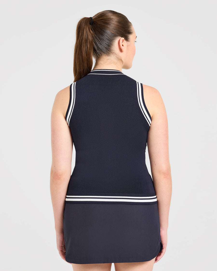 Classic Knitted High Neck Vest - Navy