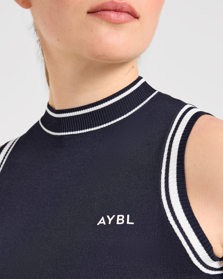 Classic Knitted High Neck Vest - Navy
