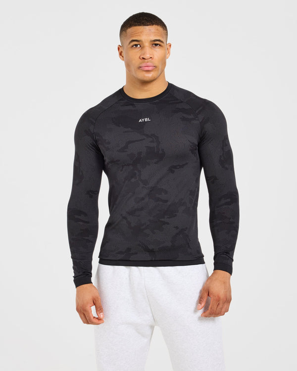 Camo Seamless Long Sleeve T Shirt - Noir
