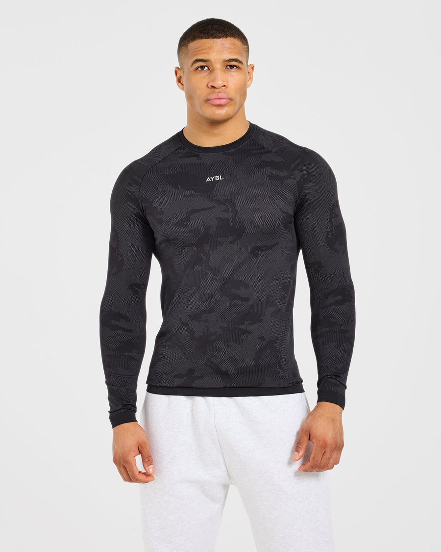 Camo Seamless Long Sleeve T Shirt - Noir