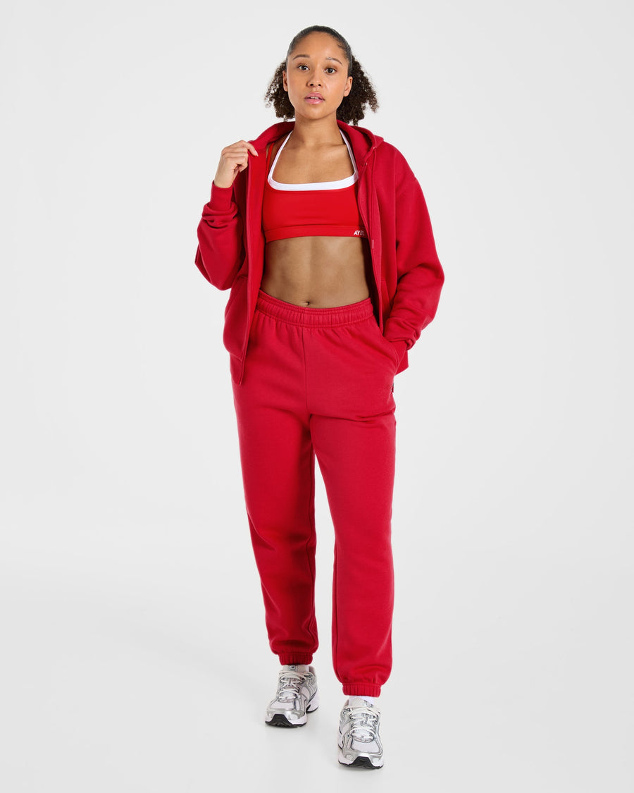 Lifestyle Oversized Zip Up Hoodie - Rouge