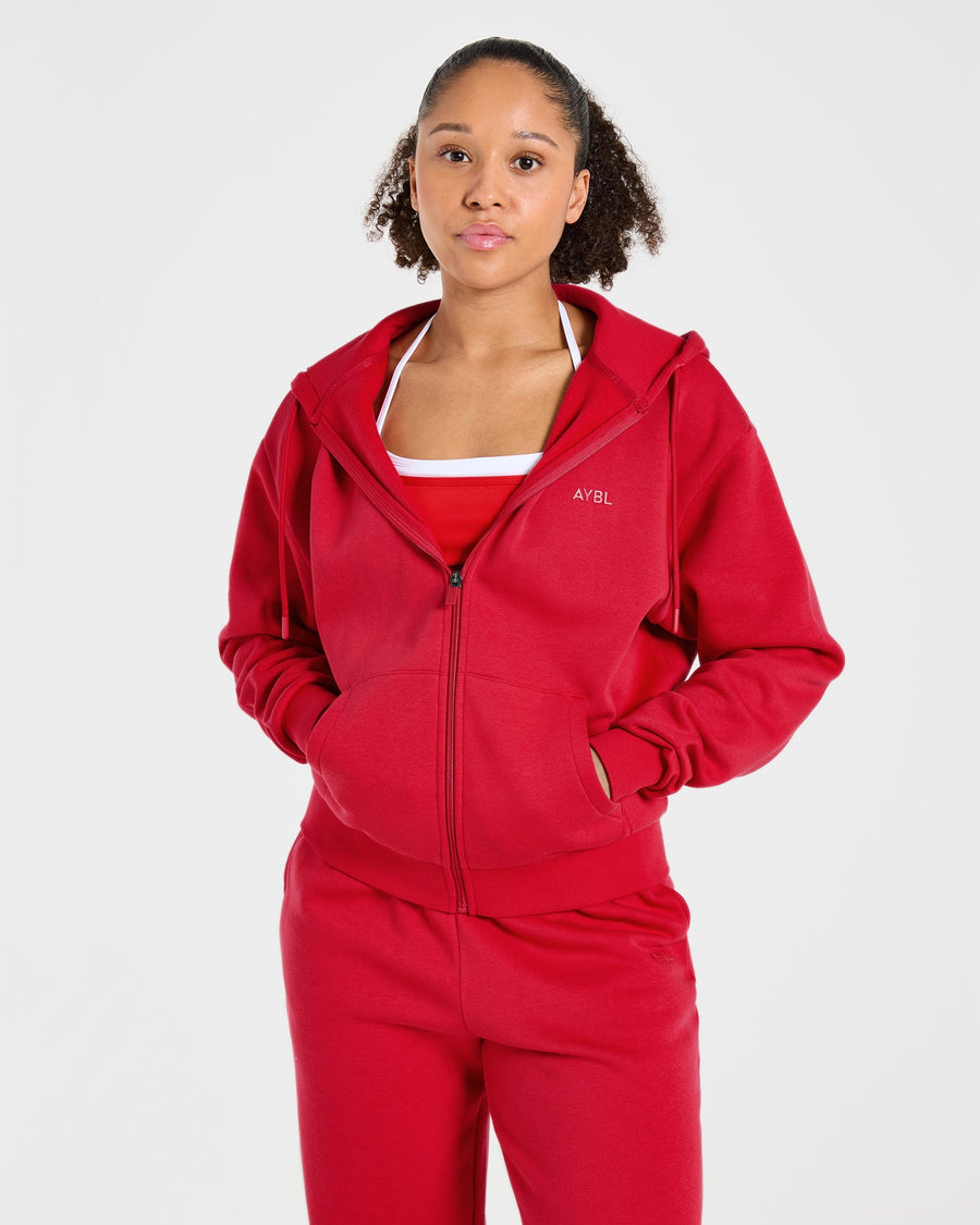 Lifestyle Oversized Zip Up Hoodie - Rouge