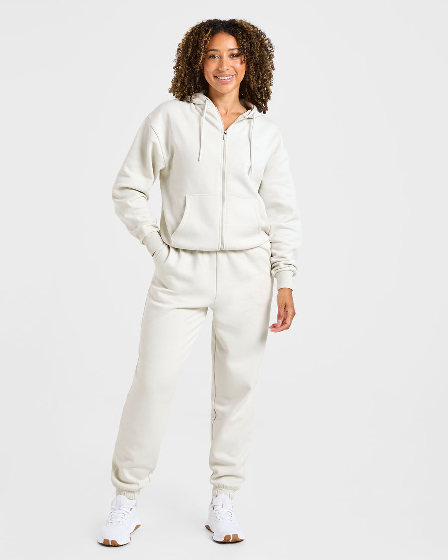 Lifestyle Oversized Zip Up Hoodie - Off Blanc