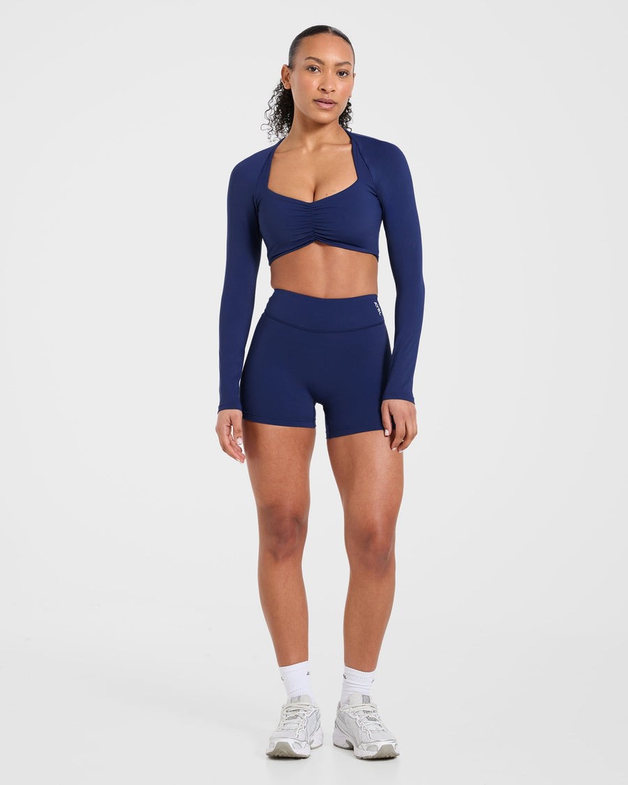 Physique Long Sleeve Crop Top - Midnight Navy