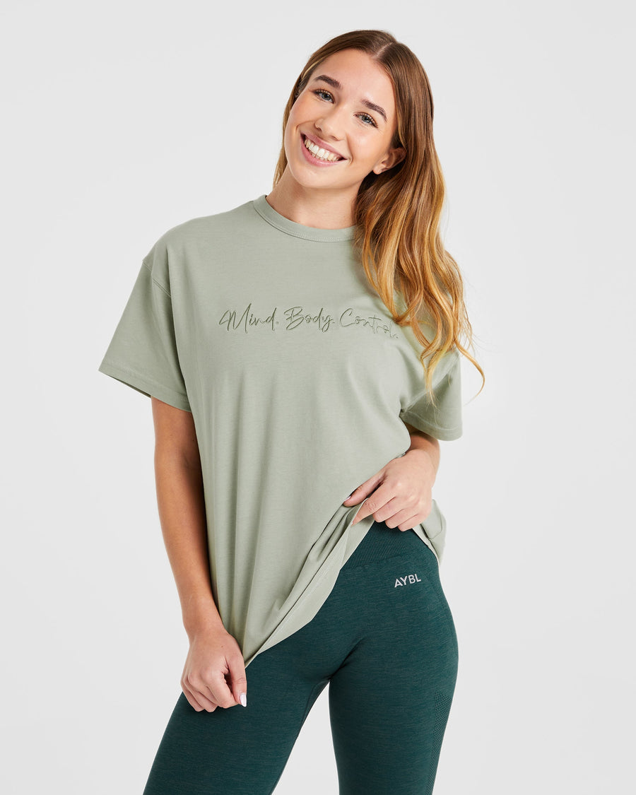 Mind Body Control Oversized T Shirt - Olive