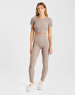 Sculpt Ribbed Leggings - Taupe
