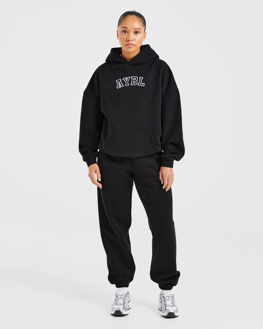 Varsity Embroidered Oversized Joggers - Black