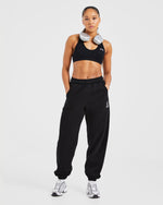 Varsity Embroidered Oversized Joggers - Black