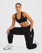 Varsity Embroidered Oversized Joggers - Black