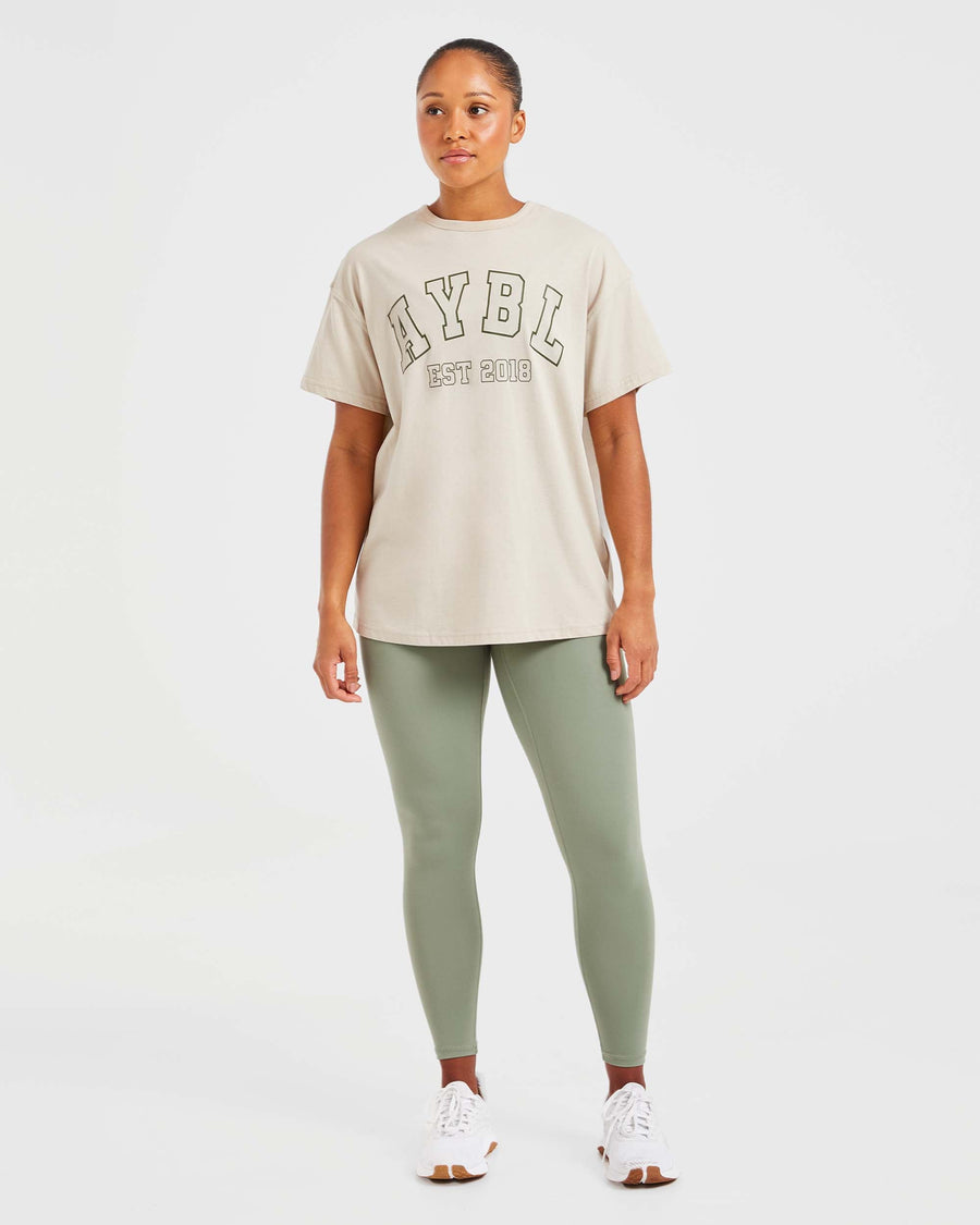Varsity Oversized T Shirt - Beige / Khaki