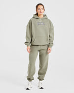 Varsity Embroidered Oversized Joggers - Muted Olive