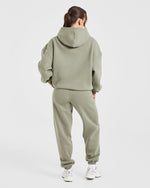 Varsity Embroidered Oversized Joggers - Muted Olive