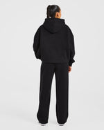 Varsity Embroidered Oversized Straight Leg Joggers - Black