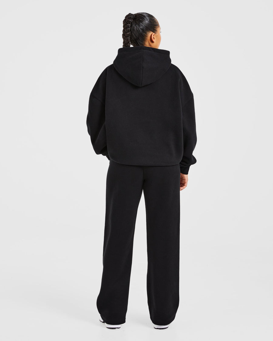 Varsity Embroidered Oversized Straight Leg Joggers - Black