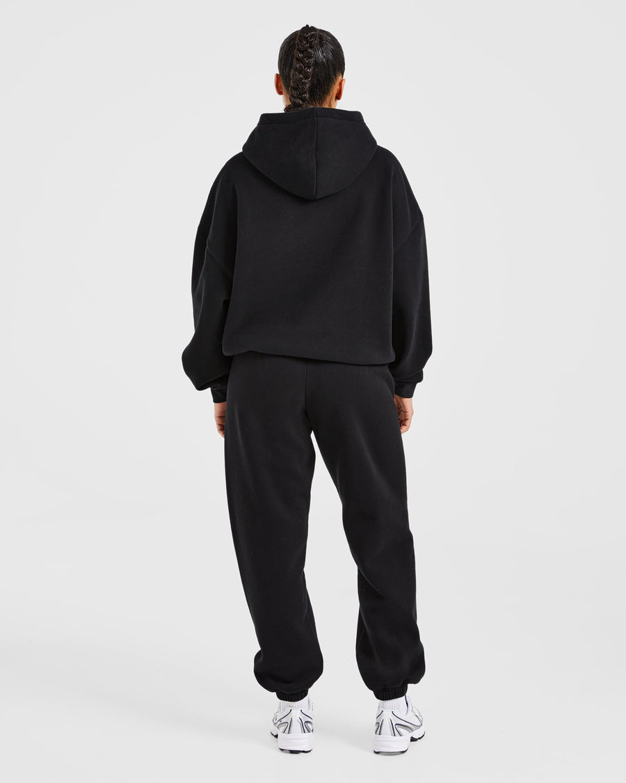Varsity Embroidered Oversized Hoodie - Black
