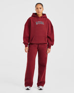 Varsity Embroidered Oversized Straight Leg Joggers - Burgundy