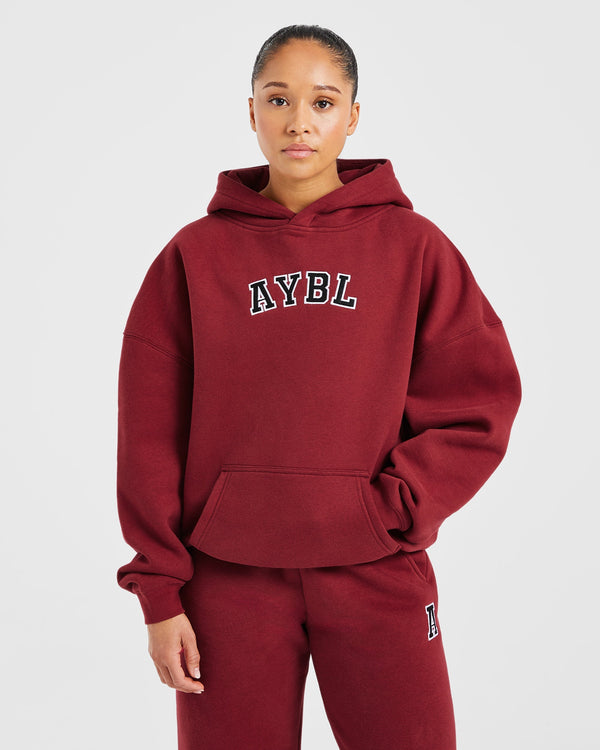 Varsity Embroidered Oversized Hoodie - Burgundy