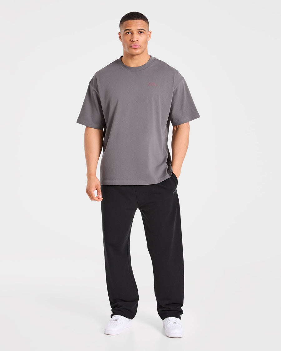 Strength Division Oversized T Shirt - Charcoal/Rouge