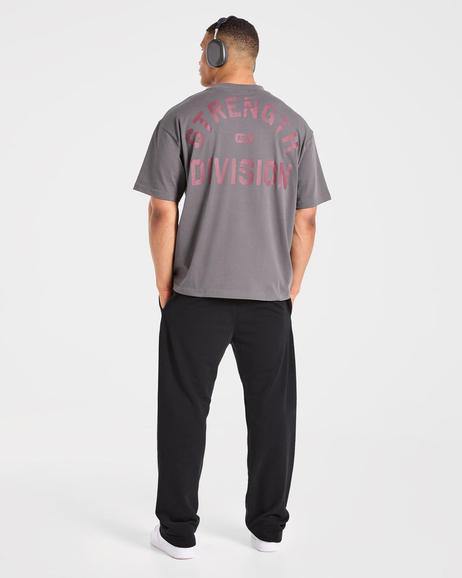 Strength Division Oversized T Shirt - Charcoal/Rouge