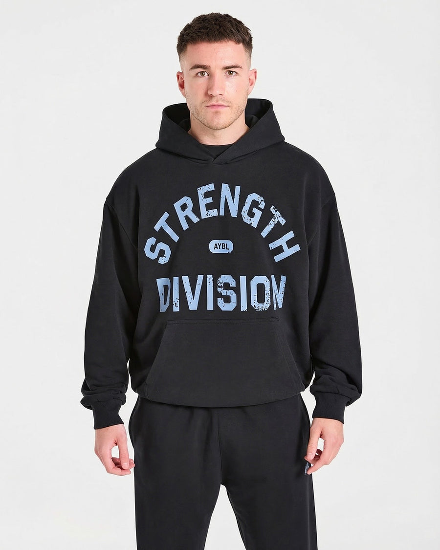 Strength Division Oversized Hoodie - Noir/Bleu