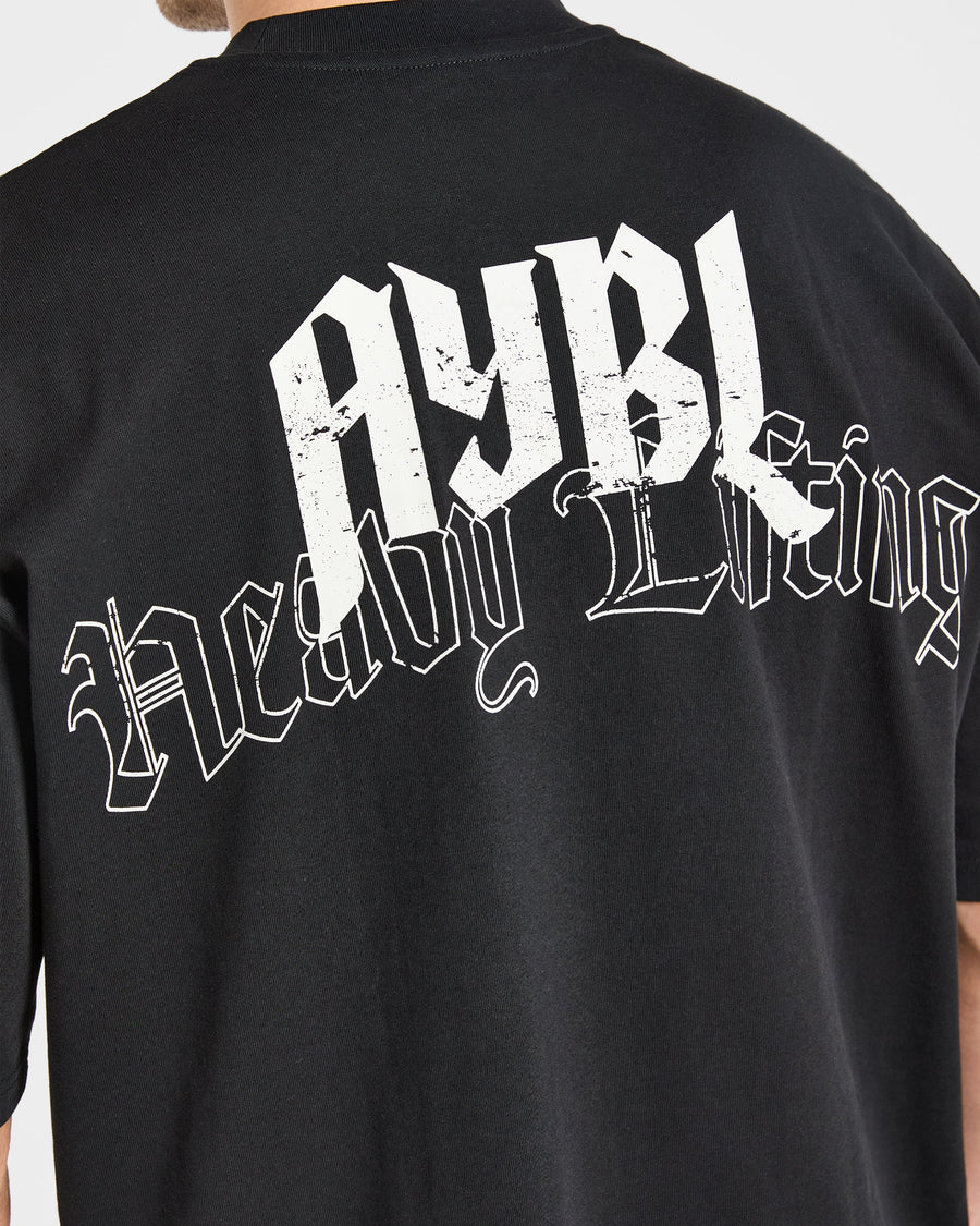 Heavy Lifting Gothic Oversized T Shirt - Noir/Off Blanc