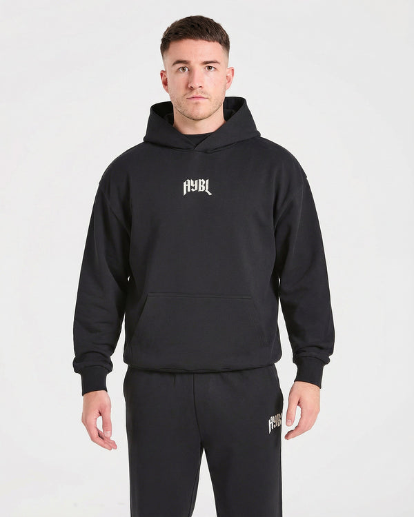 Heavy Lifting Gothic Oversized Hoodie - Noir/Off Blanc