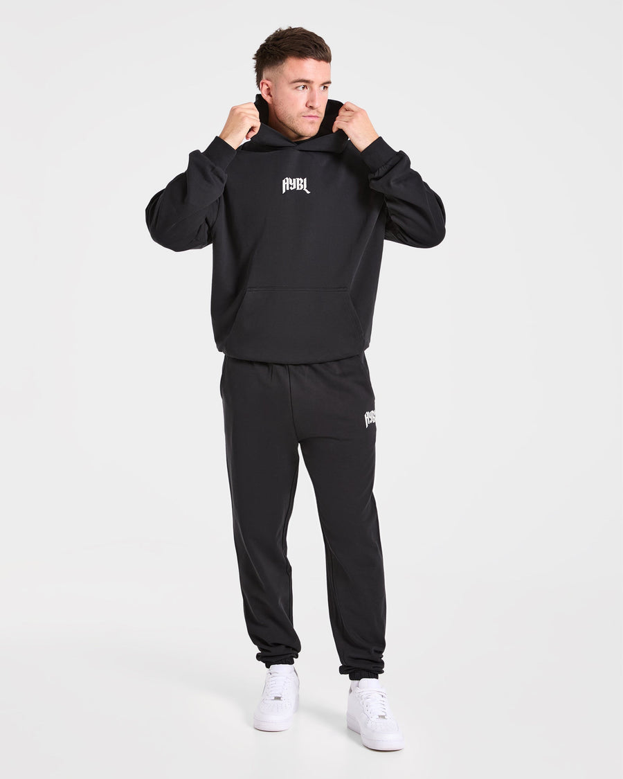 Heavy Lifting Gothic Oversized Hoodie - Noir/Off Blanc